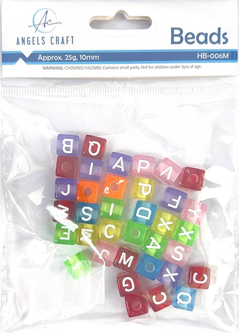 Translucent Multi-colored Alphabet Beads, Cube Shape