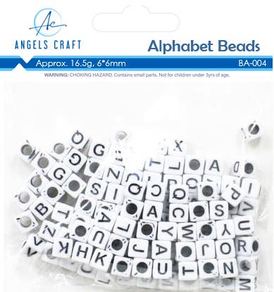 Alphabet Beads - Cube Shape: White w/ black letters