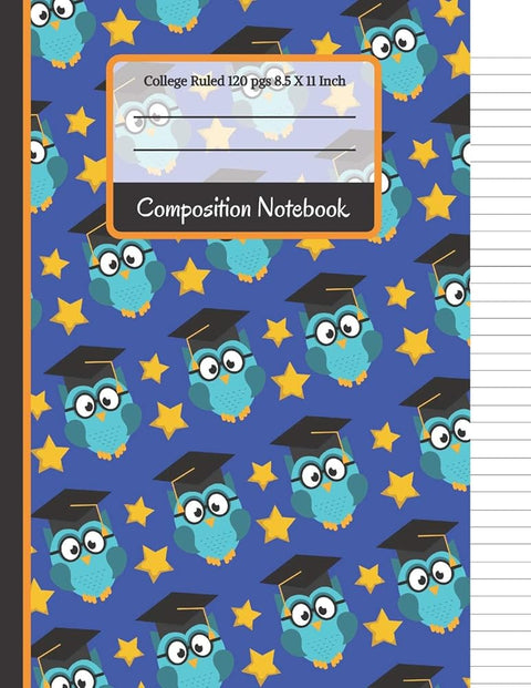 Composition Notebook: Owls & Stars College Ruled Notebook for Boys, Kids, School, Students and Teachers cover image