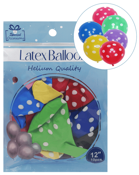 Polka Dots Latex Party Balloon, Assorted Colors 12in, 10ct