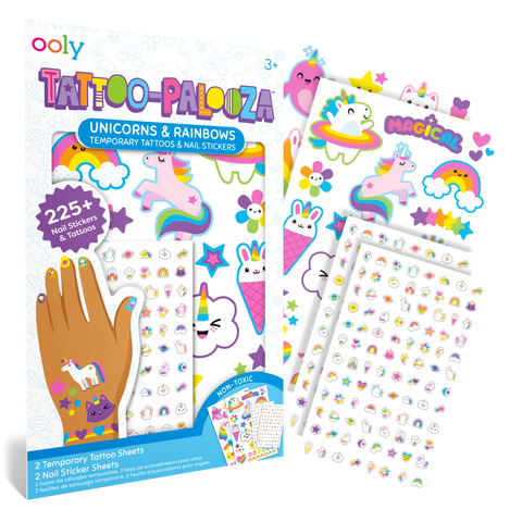 Tattoo-Palooza, Tattoos & Nail Stickers: Unicorns & Rainbow