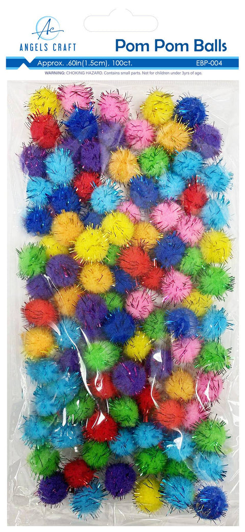 Assorted Craft Pom-Poms – 100ct Glitter