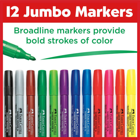 12 Jumbo Broadline Markers for Kids in Vibrant Colors