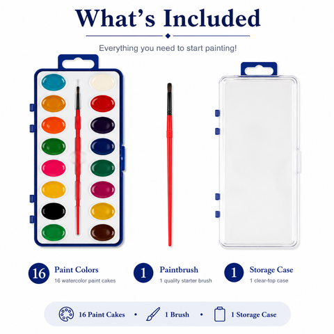 16-Color Vibrant Watercolor Paint Set with Brush