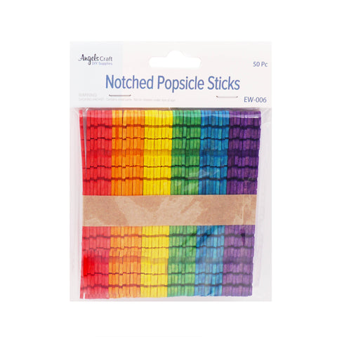 4.5" Notched Craft Sticks (50-Count) - Rainbow