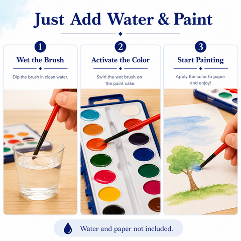16-Color Vibrant Watercolor Paint Set with Brush