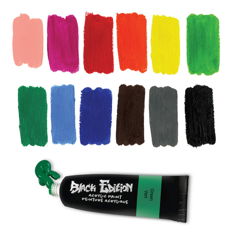 Black Edition 12 Ct Acrylic Liquid Paint Tubes, Basic Colors
