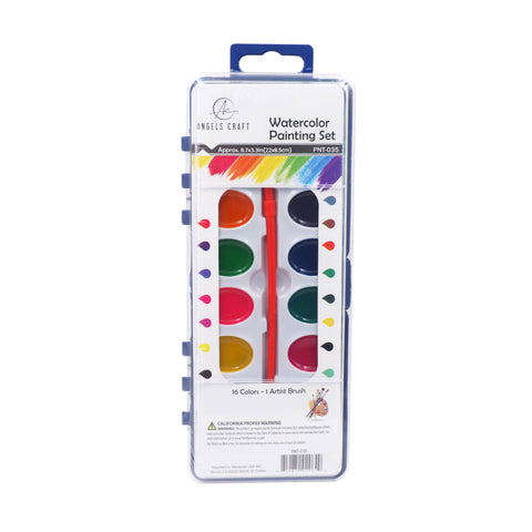 16-Color Vibrant Watercolor Paint Set with Brush
