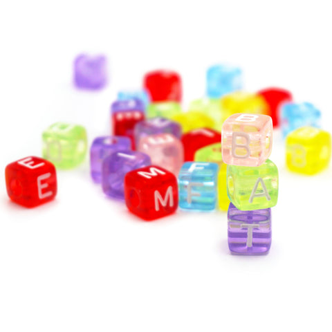 Translucent Multi-colored Alphabet Beads, Cube Shape