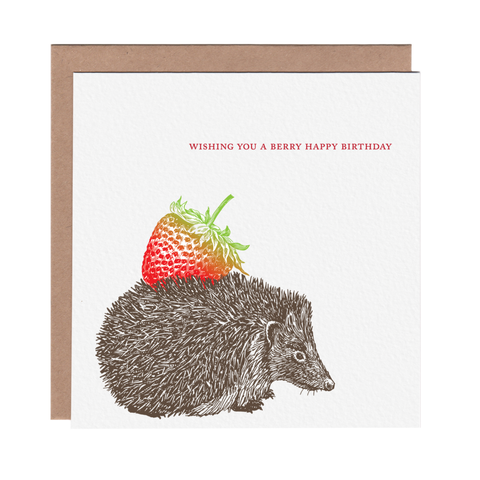 Hedgehog Strawberry Birthday Greeting Card