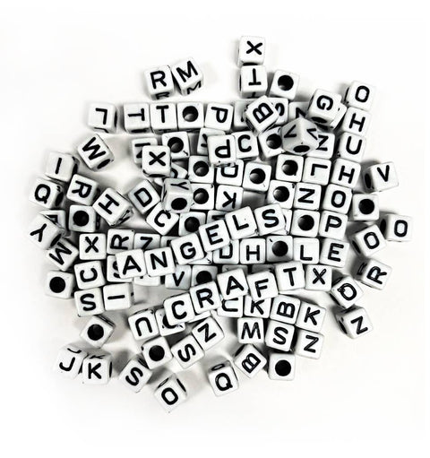 Alphabet Beads - Cube Shape: White w/ black letters