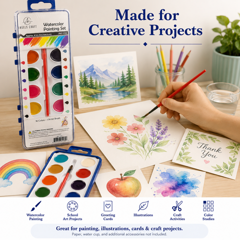 16-Color Vibrant Watercolor Paint Set with Brush