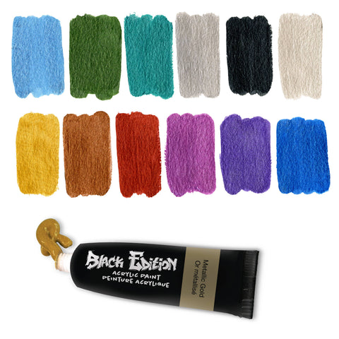 Black Edition 12 Ct Acrylic Liquid Paint Tubes, Metallic