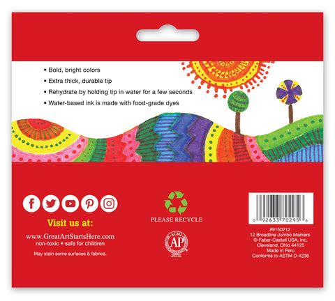 12 Jumbo Broadline Markers for Kids in Vibrant Colors
