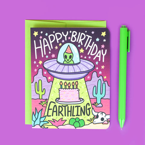 Happy Birthday Earthling Alien Birthday Card | Turtle's Soup