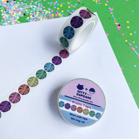 Kitty With A Cupcake - Pastel Rainbow Yarn Washi Tape