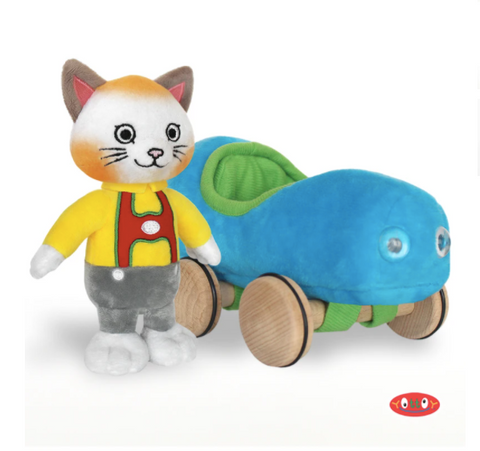 Yottoy | Huckle Cat Soft Toy with Blue Car